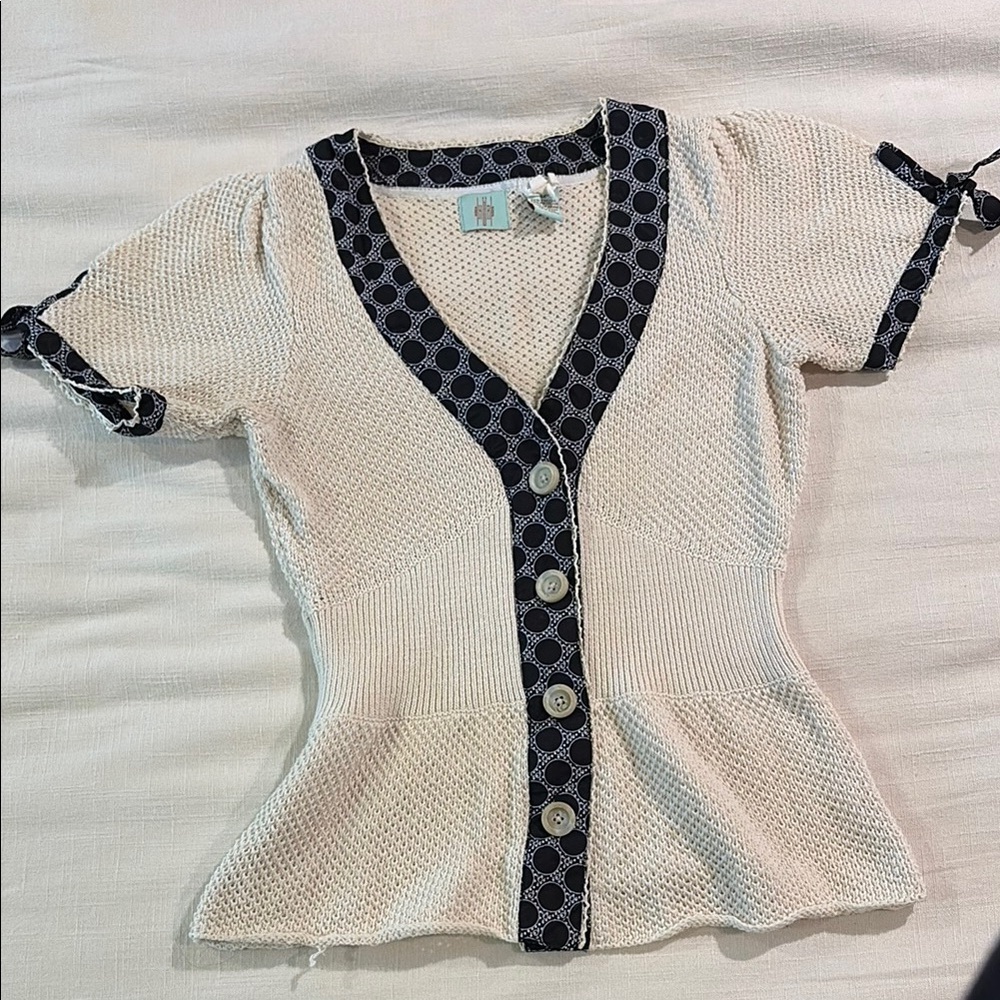 Anthropologie Cream and Black Button-Up Top